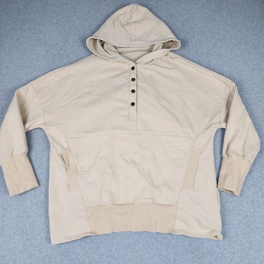 Unbranded Hoodie Women Large Beige Fleece Lined Ribbed Oversized Drop Shoulder